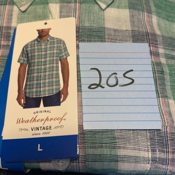 Weatherproof Vintage Men’s Washable Linen Short Sleeve Woven Shirt, Green Large - Picture 5 of 5